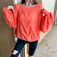 Оранжевый пуловер для беременных с рукавами-фонариками; вязаные пуловеры; большие размеры; короткий дизайн; Повседневные свитера для беременных;