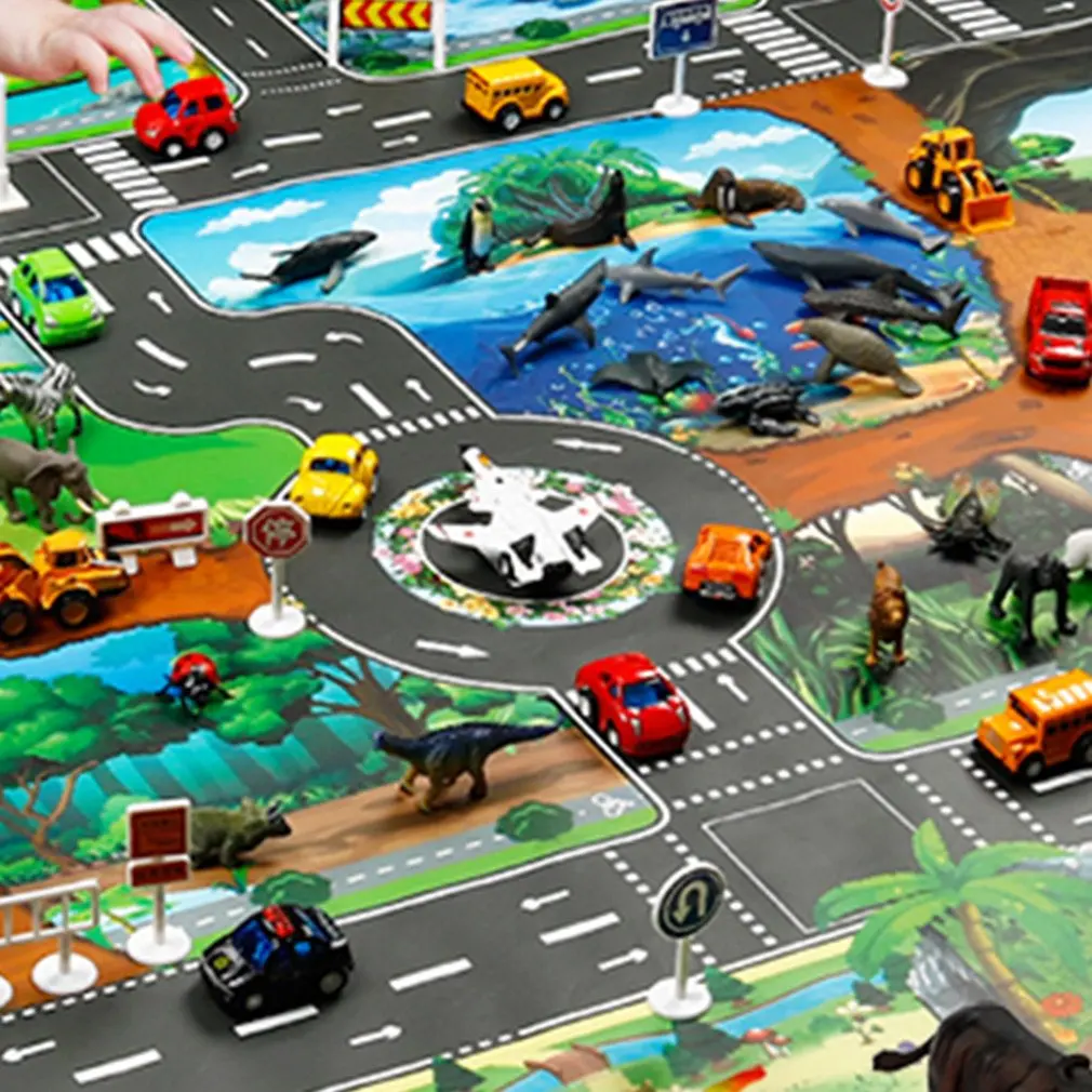 

Dinosaur World Map Toy Car Model Game Mat Interactive Children's Playhouse Toys (Signpost + Dinosaur + Map + Tree + Car)