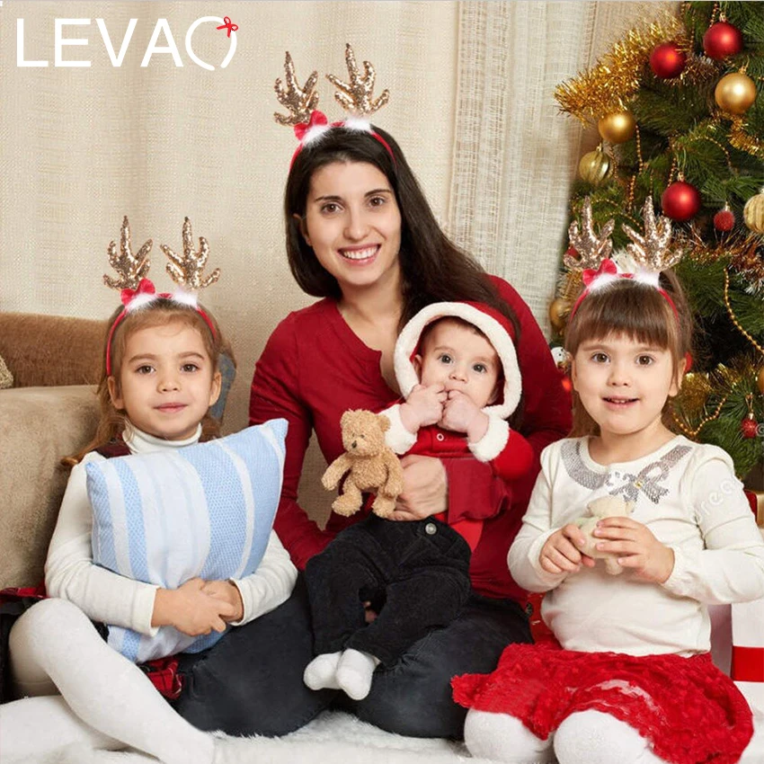 Levao Рождественская повязка Санта/Снеговик/олень/медведь/перчатки/рога плюшевые ободки для волос обруч для волос для девочек Детские аксессуары для волос