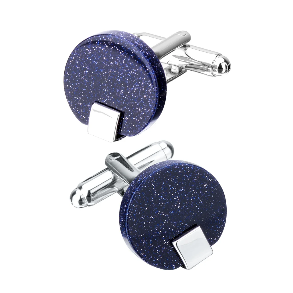Fashion Round Shiny  Blue Sand Star Stone French Shirt Men's Suits Cufflinks