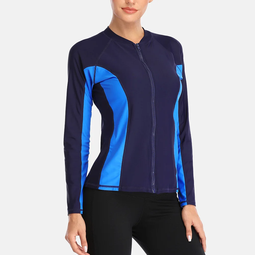Charmleaks Women Long Sleeve Zipper Rashguard Swimsuit Surfing Top Rash Guard Zipper UPF50+ Running Shirt Biking Shirt Swimwear