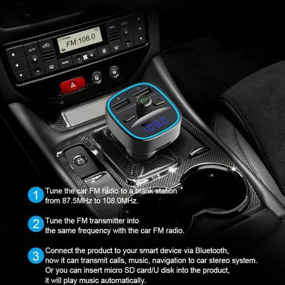 Автомобильный Mp3 музыкальный плеер Bluetooth 5,0 приемник fm-передатчик двойной USB Автомобильное зарядное устройство U диск и TF карта музыкальный плеер без потерь