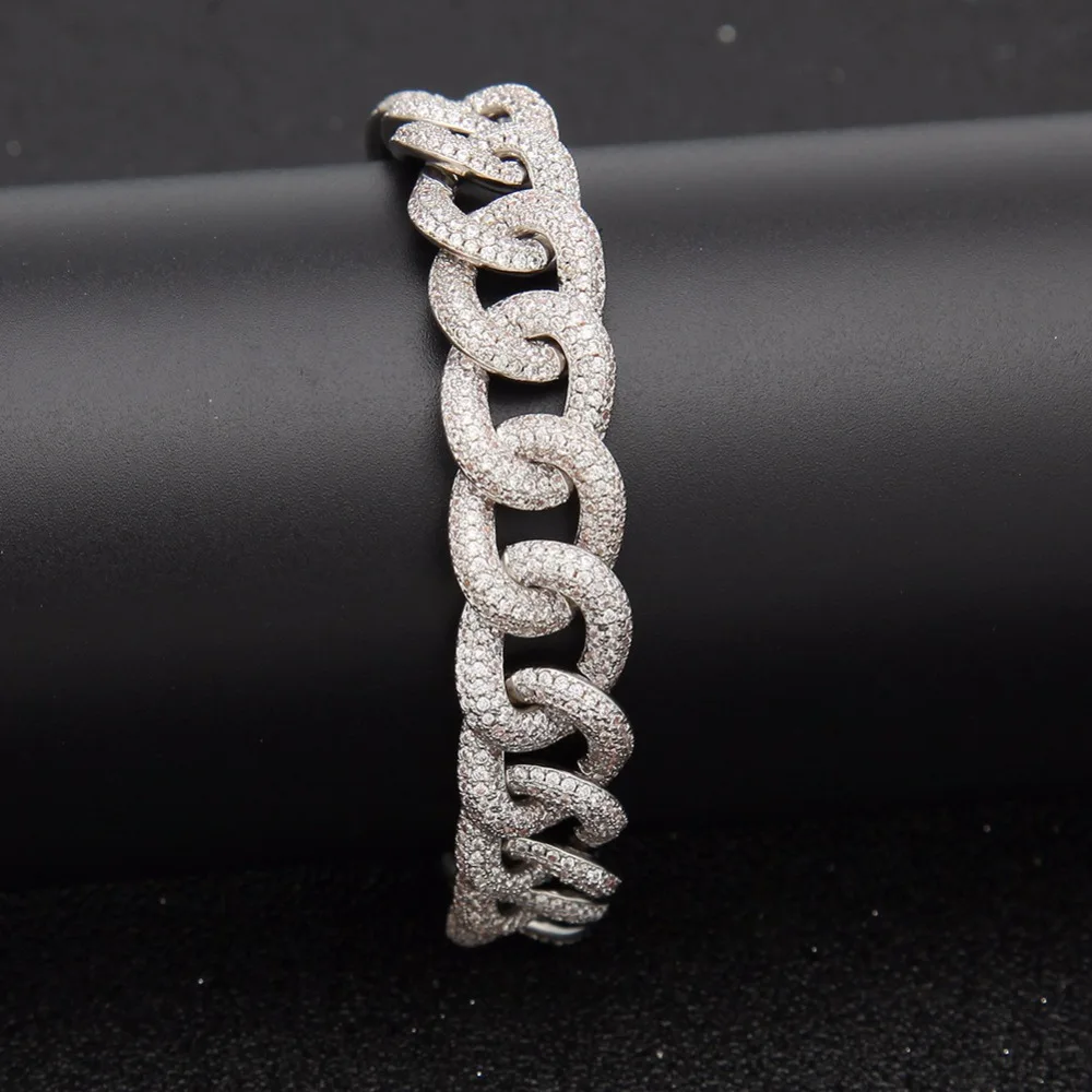 Hip Hop AAA Zircon Paved Bling Iced Out CZ Bracelets Black Silver Color Cuban Miami Link Chain Charm Jewelry Drop Shipping S0502