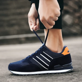 

2019 Men Tennis Shoes Lace-up Breathable Sneakers for Outdoor Air Mesh/Leather Flats Tenis Masculino Zapatillas Hombre Deportiva