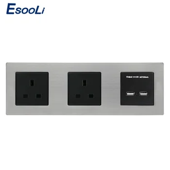 

Esooli UK Standard Double Power Socket Grounded Electrical Outlet With Dual USB Smart Charging Port 5V 2A Output