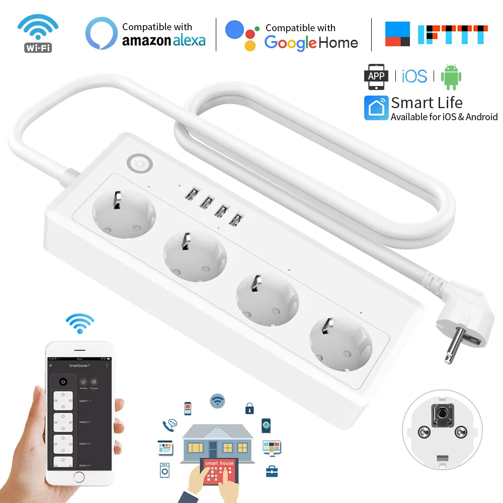 4 розетки розетка Wi Fi умный Мощность пропилен каучука прокладки с USB зарядки Порты