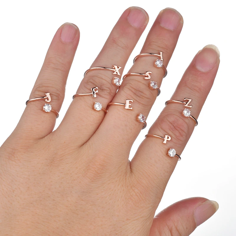 Милые 26 кольца с декоративной надписью для женщин, регулируемое кольцо из нержавеющей стали, буквы алфавита, начальные крошечные кольца в виде сердца, аксессуары для пальцев Anel - Цвет основного камня: J1034RGL