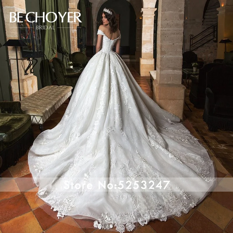 Винтажное свадебное платье с аппликацией BECHOYER N209 роскошное бальное платье с бисером на шнуровке с открытыми плечами платье для невесты принцессы Vestido de Noiva