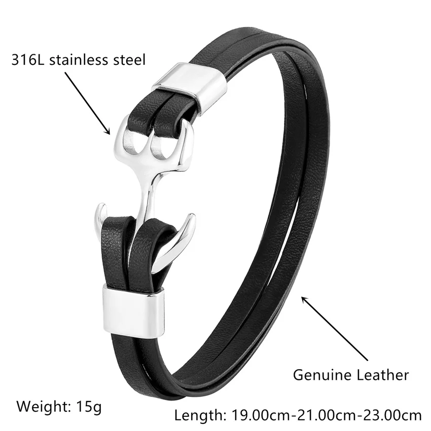 2020 New Fashion stainless steel Anchor bracelet Lady Multilayer Bracelet Men Black Leather Bracelet Women Wrap Pulseira TZ-1252
