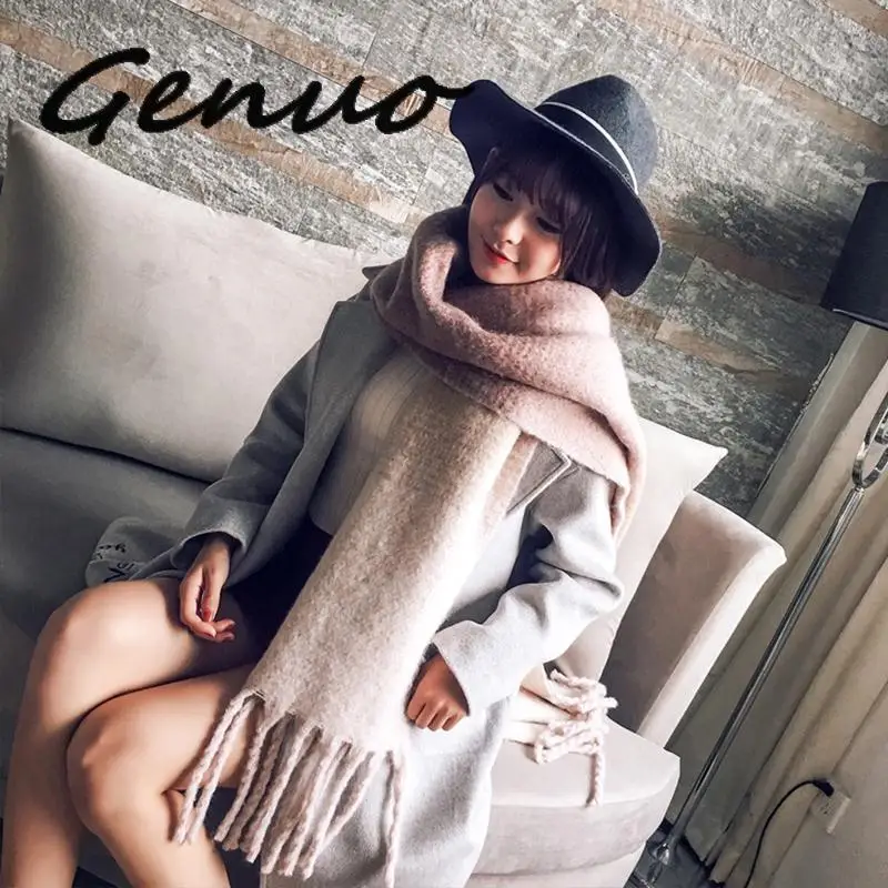 Genuo/Новое поступление; сезон осень-зима; для женщин и девочек; двусторонний Дикий Мягкий темперамент; толстый шарф; свежая шерсть; Удобный тренд; теплый большой