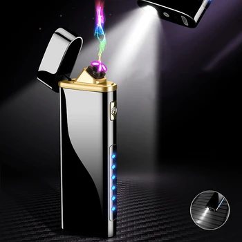 

Portable Mini Cool Double Arc Electric Lighter LED Lighting Flashlight USB Rechargeable Windproof Lighters Power Display Outdoor