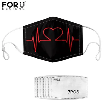 

FORUDESIGNS Multicolor Face Masks for Women Men Heartbeat Pattern Breathable Mouth Mask Washable Face Shield with 7PCS Filters
