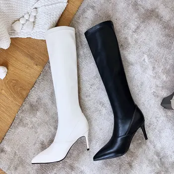 

Stretch Female Sexy Boots Party Night Club Shoes Woman Euro Style Genuine Leather Thin Heels Women Knee High Boots