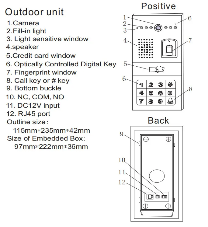 3V2 цифровой домашний охранный видеодомофон дверной звонок " видео-телефон двери w/t отпечаток пальца/IC карта/разблокировка пароля функция
