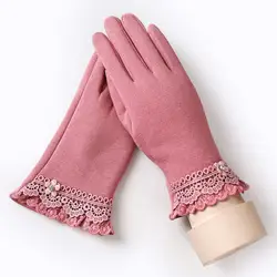 Зимние Модные теплые шерстяные кашемировые кружевные перчатки для женщин кружевные украшения женские перчатки на полный палец хорошее
