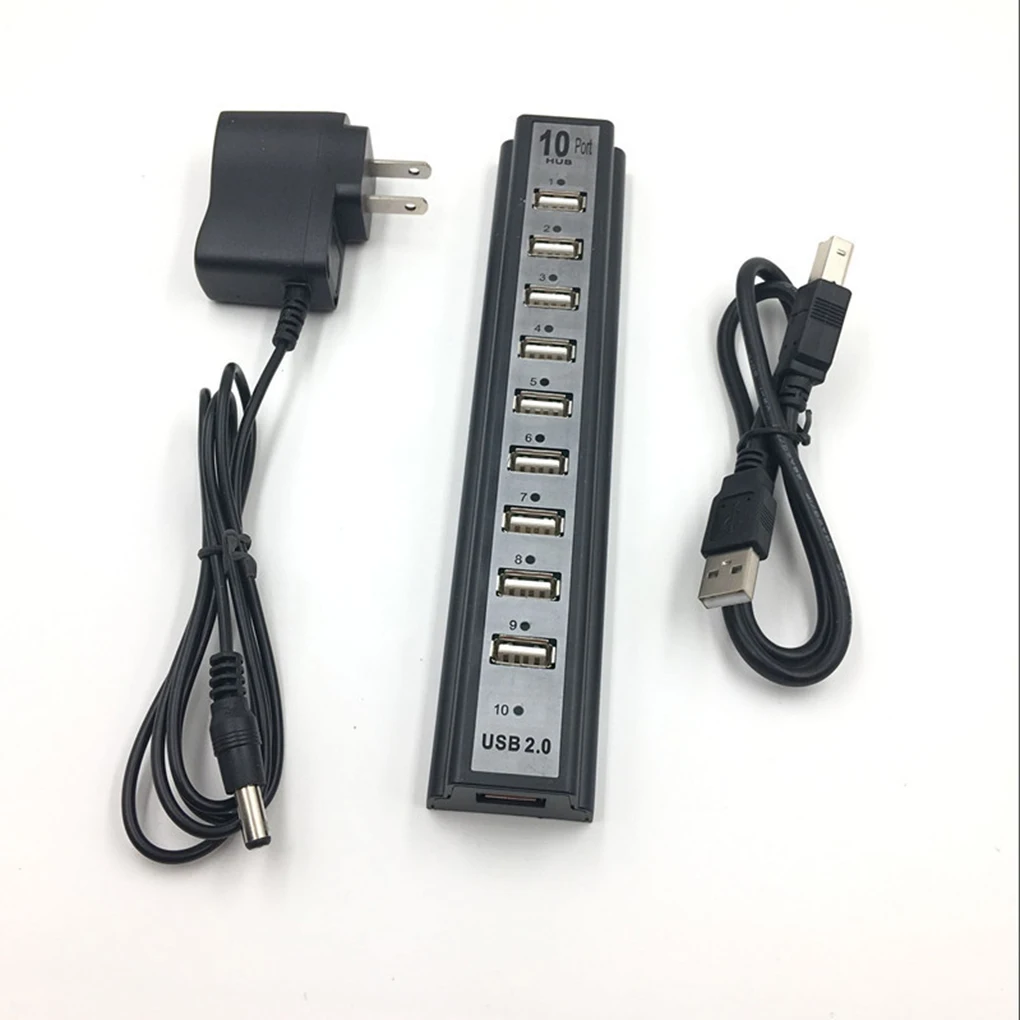 USB hub 10 ports multi USB splitter EU/US plug multifunction power adapter 2.0 hub with cable for PC