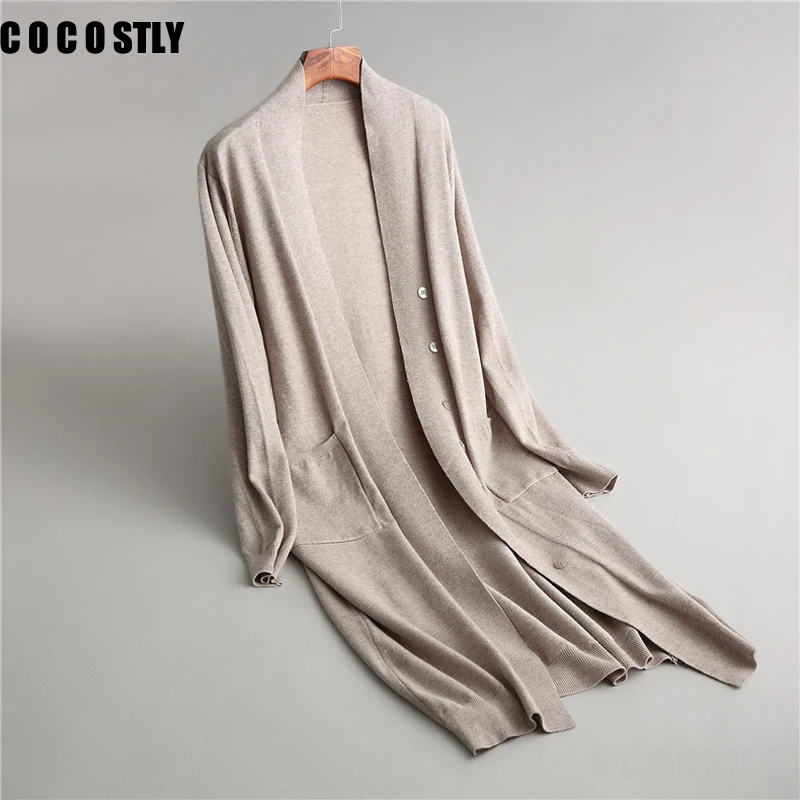 

Women Cardigan Slim Korean Version Imitation knitting Clothes Long Sleeve Loose Warm Female Long Cardigan Casual
