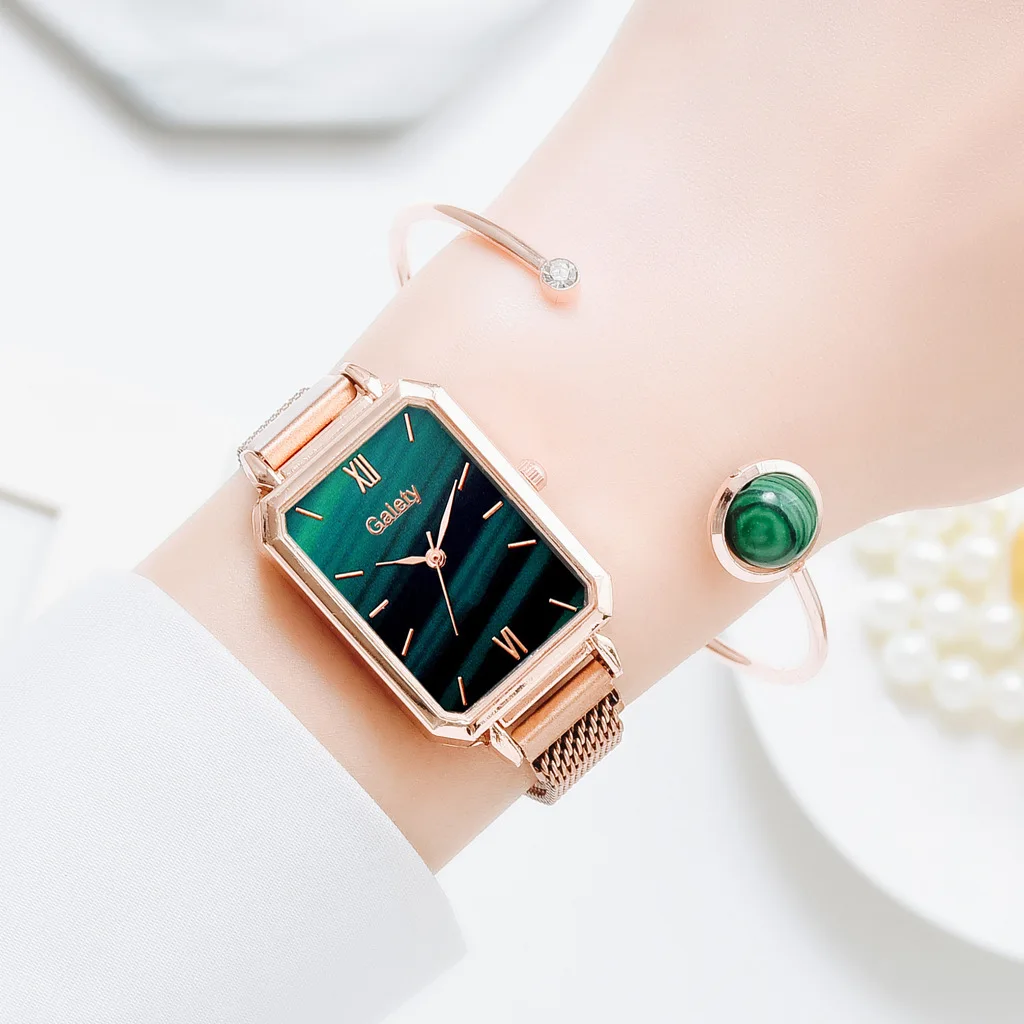 Ladies Quartz Watch 2021 Simple Fashion Luxury Rose Gold Stainless Steel Mesh Band Bracelet Set Qt83