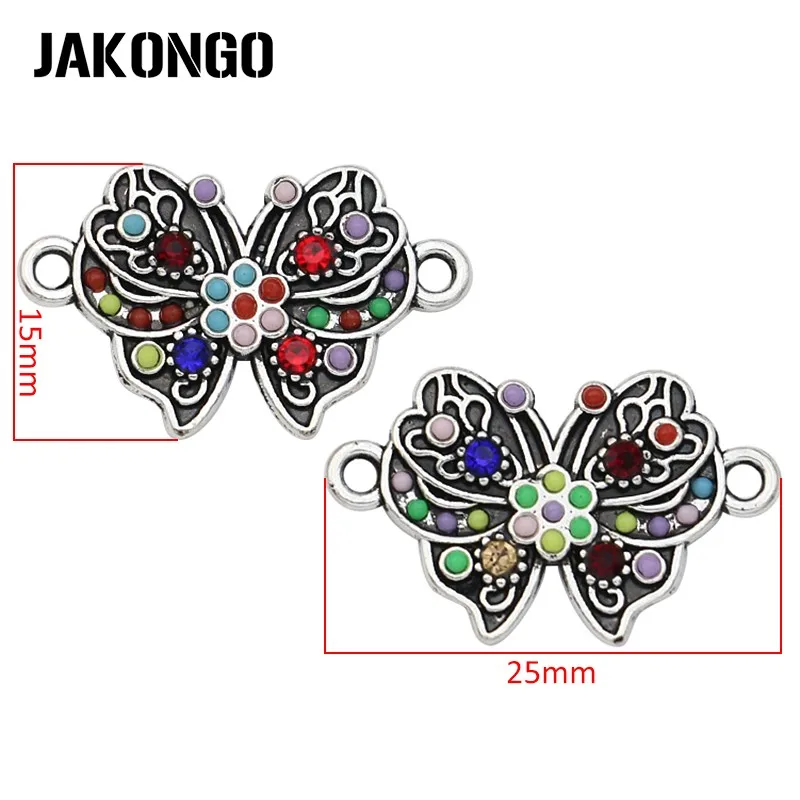 

10PCS Antique Silver Plated Crystal Butterfly Connector for Jewelry Making Bracelet DIY Accessories Handmade Craft 25x15mm