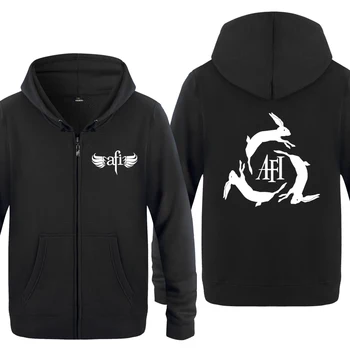 

A Fire Inside AFI Rock Rap Music Sweatshirts Men 2018 Mens Zipper Hooded Fleece Hoodies Cardigans