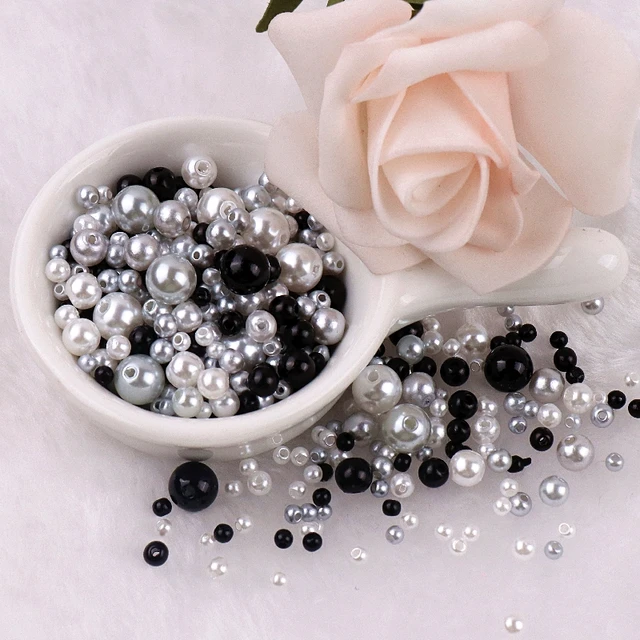 150-200Pcs Colorful ABS Imitation Pearls Mix 3-8mm Round Beads With Holes DIY Bracelet Charms Necklace Beads For Jewelry Making 2133 Mix Black White
