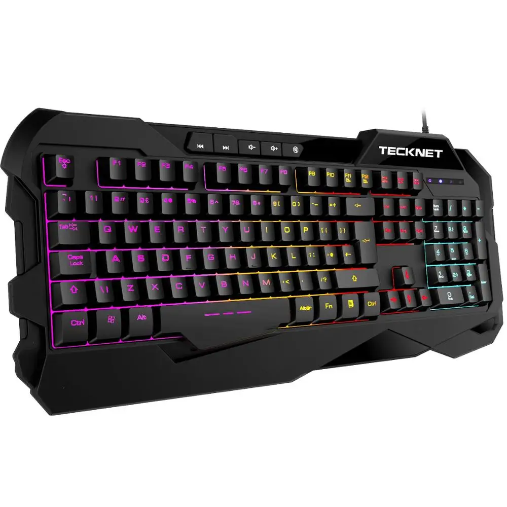 English Layout Black TeckNet 101 Keycaps Проводная игровая клавиатура черная английская клавиатура с подсветкой профессиональная Водонепроницаемая компьютерная игровая клавиатура - Цвет: English Layout Black