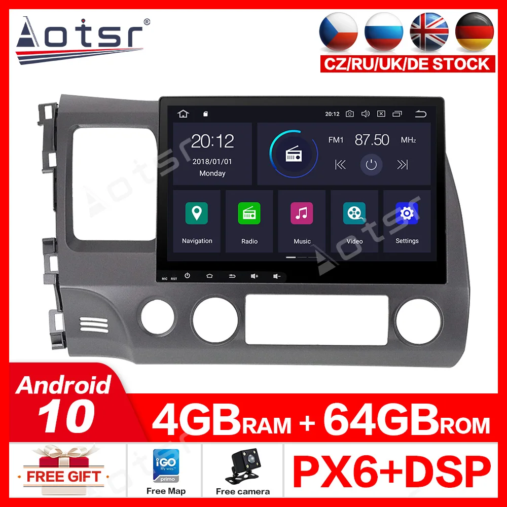 Автомобильная навигация Aotsr Android 8. 1 4 Гб + 64 ГБ DVD-плеер для Honda Civic 10 0-2006