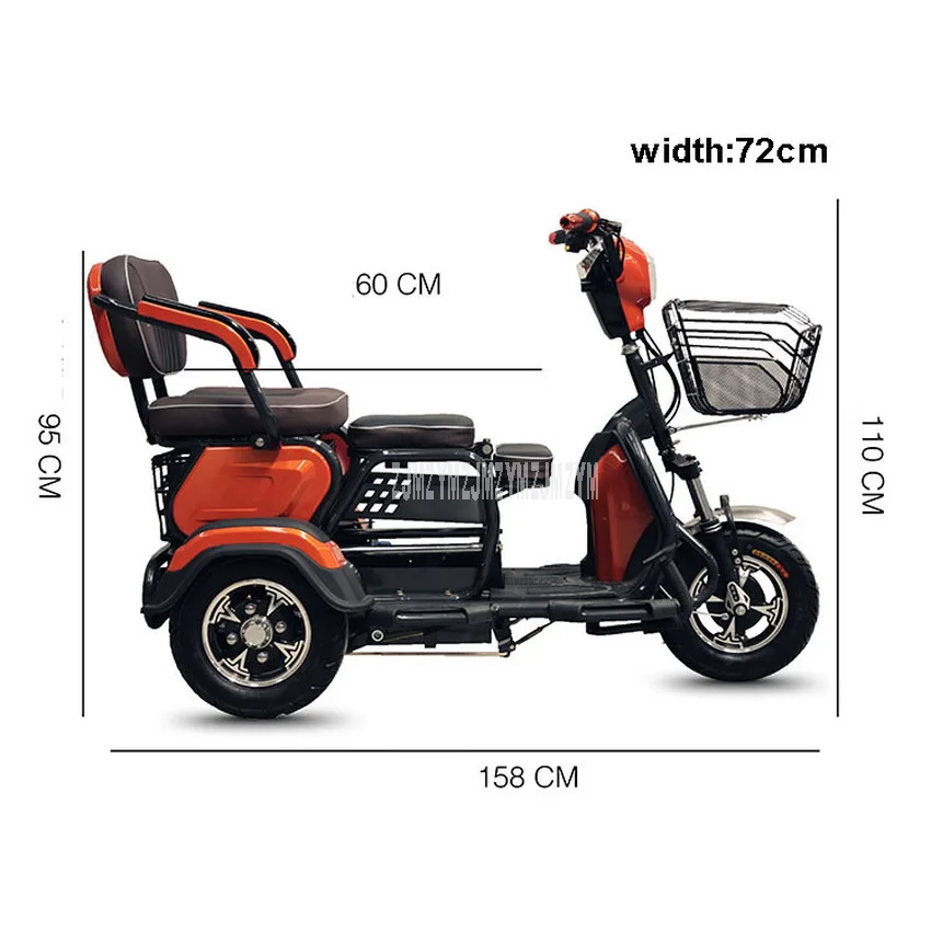 Трехместный Электрический мотоцикл для пожилых людей, Электрический скутер с широкими шинами, трехколесный скутер для пожилых людей с ограниченными возможностями, 500 Вт, 48 В/60 в