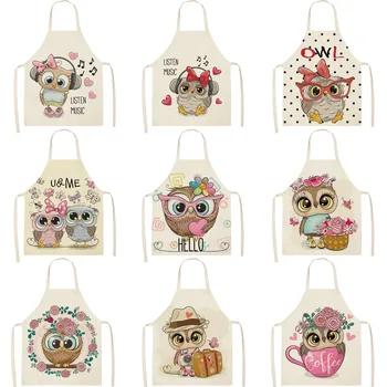 

Parent-child Kitchen Apron Cartoon Lovely Owl Printed Sleeveless Cotton Linen Aprons for Men Women Home Cleaning Tools