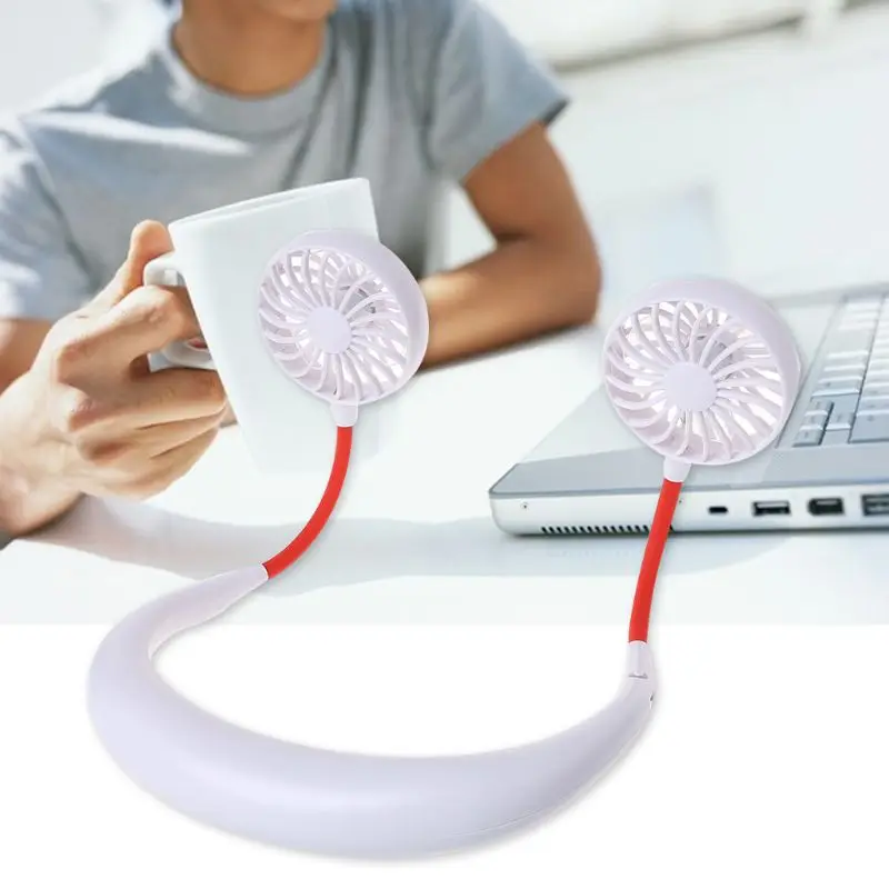 Hands-free шея полоса руки-свободно висящий USB перезаряжаемые двойные вентиляторы мини-вентилятор летом портативный