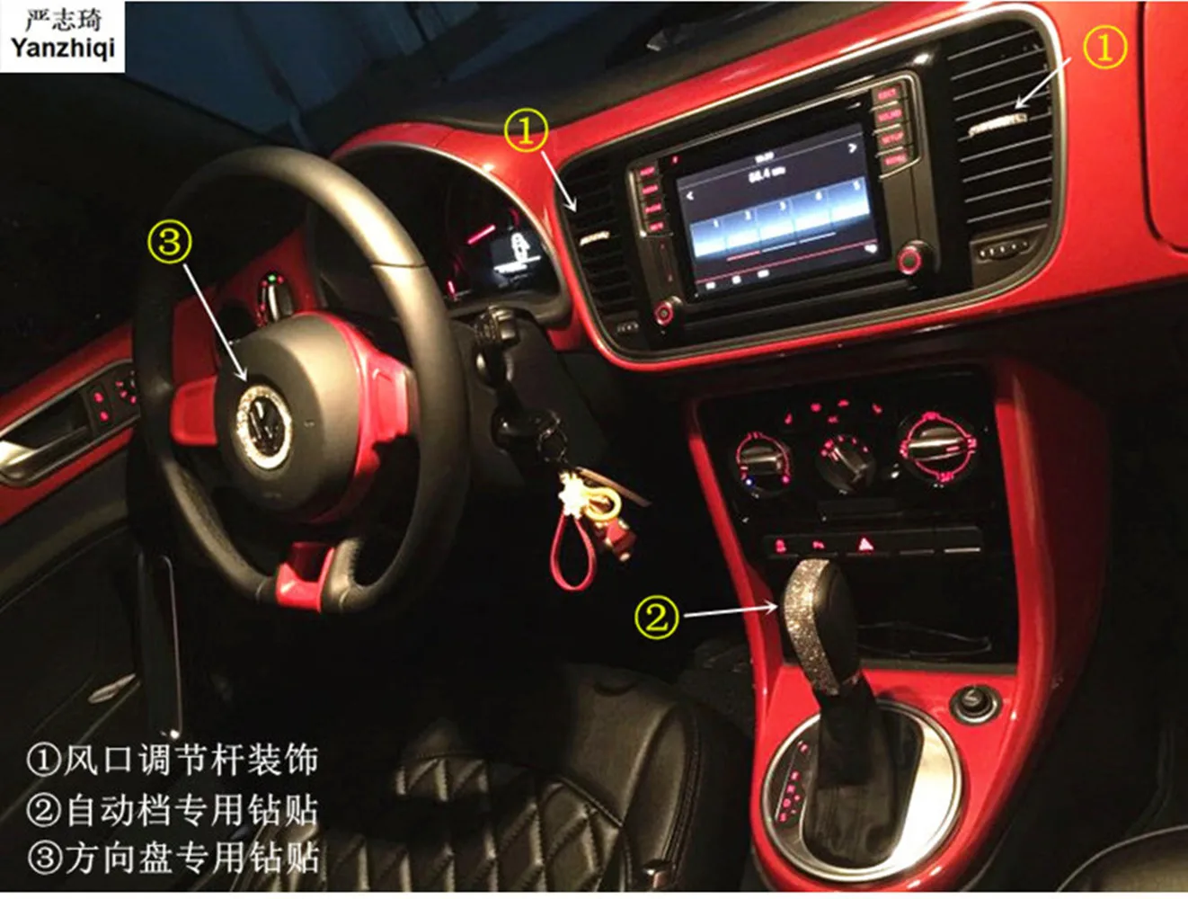 Air conditioning outlet rhinestone stickers steering wheel Gear shift Diamond sticker for 2013-2018 Volkswagen VW Beetle | Автомобили и