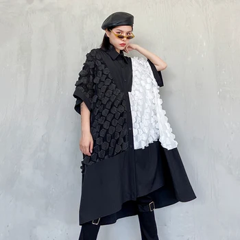 

Korea Women Black Chiffon Split Big Size Shirt Dress New Lapel Half Sleeve Loose Fit Fashion Tide Spring Autumn 2020 1R780