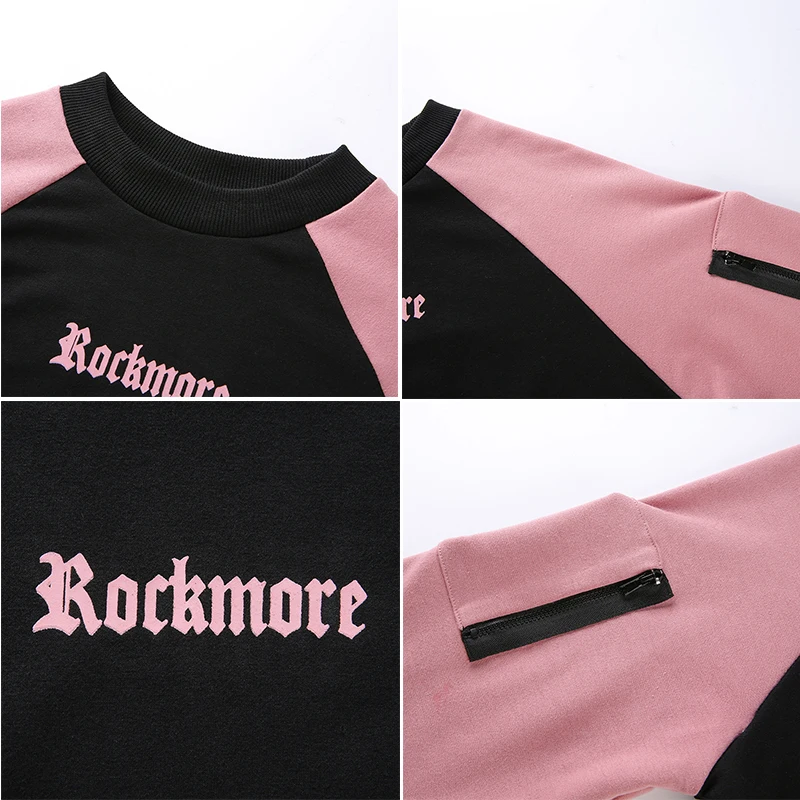 Rockmore/женские толстовки с длинными рукавами в Корейском стиле с буквенным принтом, на молнии, с карманами, в стиле пэчворк, пуловеры, большие размеры, укороченный топ, Femme, осень