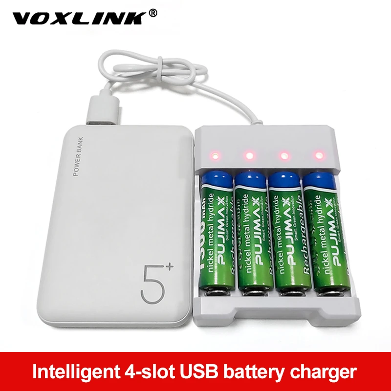 bluetooth watch charger VOXLINK USB 4 Slots Fast Charging Battery Charger Smart Short Circuit Protection AAA/AA Rechargeable Battery Portable Chargers smart watch charger