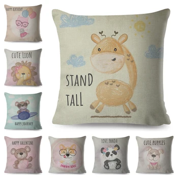 

Nordic style Cute Cartoon Animal Cushion Cover for Children Room Sofa Home Decor Dog Lion Unicorn Pillow Case Linen Pillowcase
