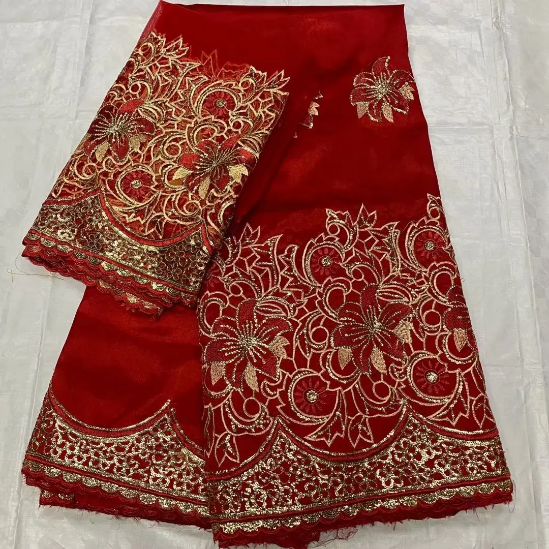 African George Lace Fabric With Blouse 5+2Yards Sets For Evening Dress Nigerian Embroidery Guipure | Дом и сад