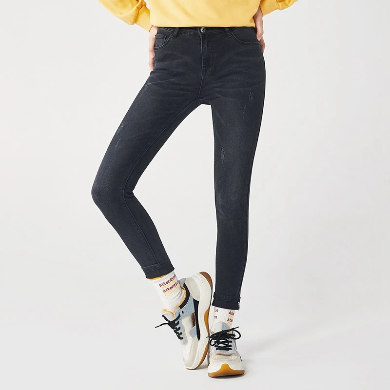 Женские джинсы SEMIR, новинка, зимняя Корейская версия, тонкие укороченные штаны, тонкие Стрейчевые женские штаны, хлопковые джинсы - Цвет: black
