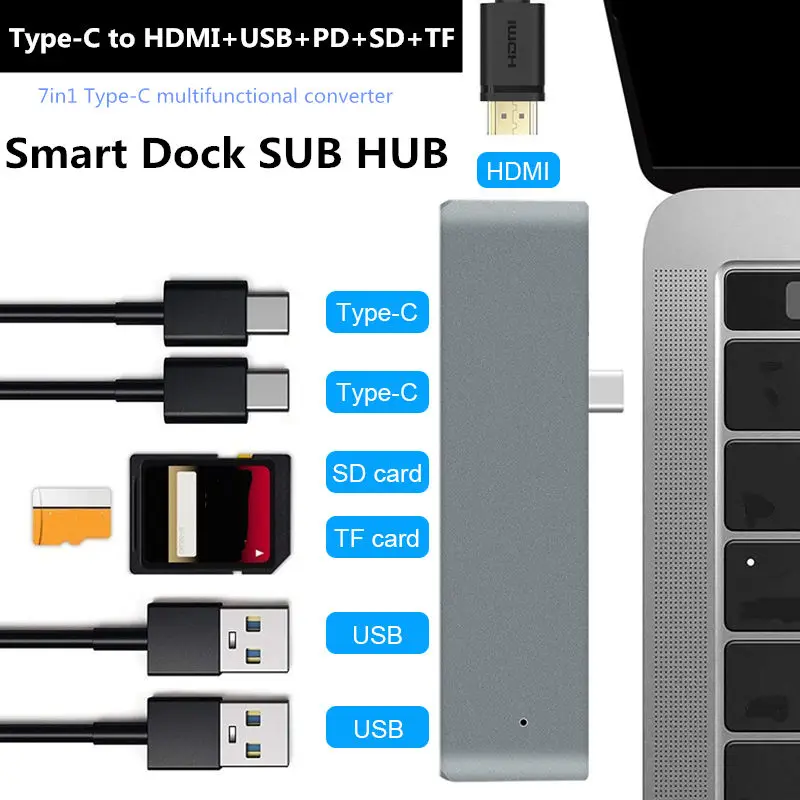 USB Type C Dock HUB Laptop Docking Station HDMI 4K HD cable usb-c 3.0 PD charging SD TF card reader For iMacBook samsung huawei