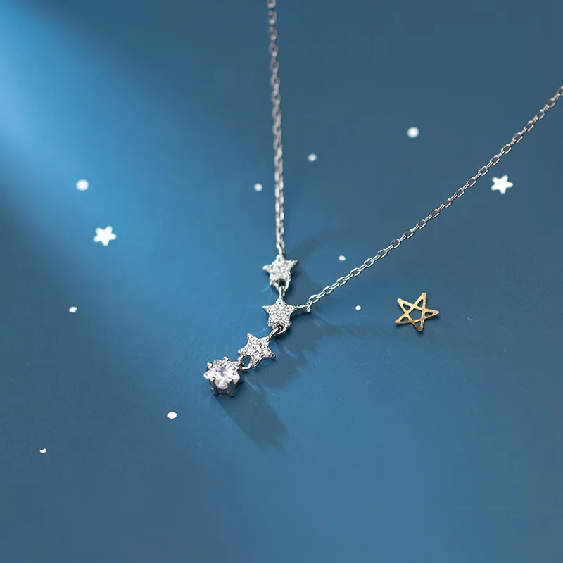

100% real Sterling Silver 925 Fine Jewelry Crystals Zirconia Star Pendant Lariat "Y" Necklace GTLX2019
