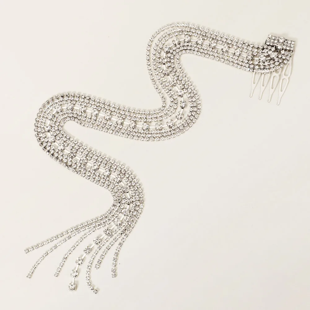 стразы на волосы Full Rhinestone Hair Clips For Women Girls jewelry Long Hair Clip Tassel заколка для волос accessoire cheveux