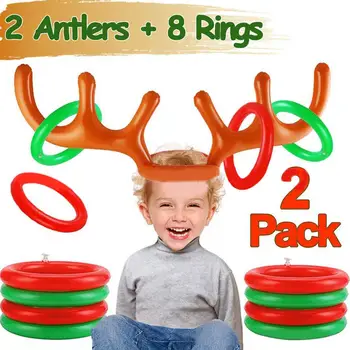 

Fun Antler Ring Toss Game Inflatable Reindeer Antler Ring Toss Game Toys with 8 Rings for Christmas Party Gift Random Color