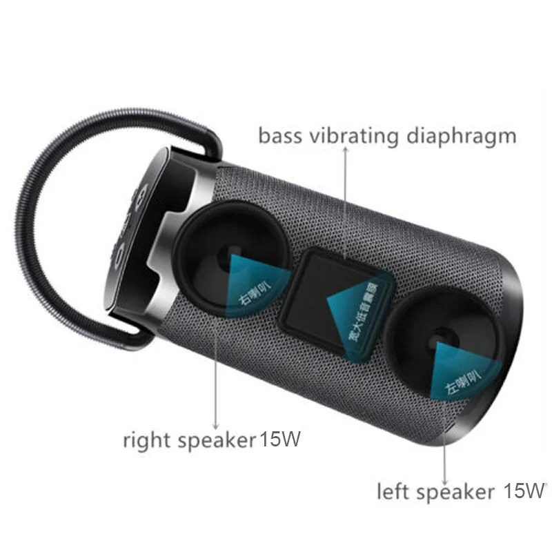 30W high power TG138 outdoor waterproof portable stereo wireless Bluetooth speaker car subwoofer support FM radio TF card AUX