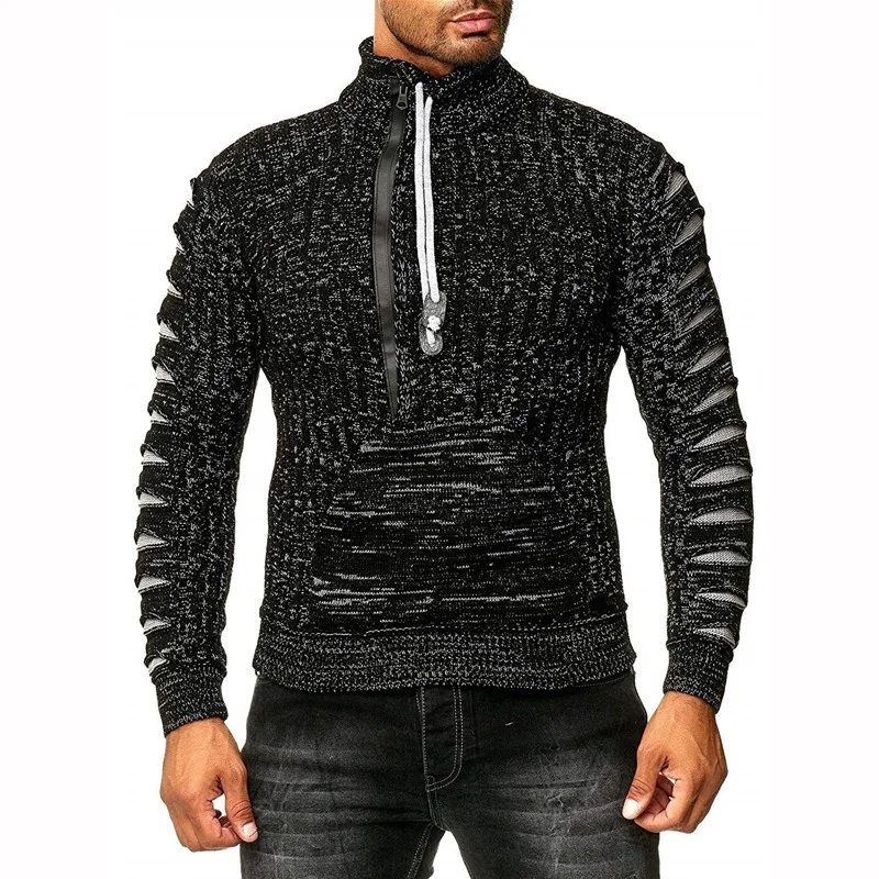 ZOGAA 2019 Mens Zip Wool Sweater Pullovers Long Sleeve Half-Zipper Sweater Jumper Knitwear Winter Cashmere Outerwears For Men