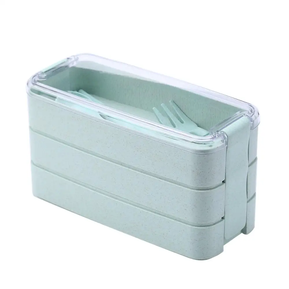 Green 900 мл здоровый материал Ланч-бокс 3 слоя пшеничной соломы Bento коробки микроволновая посуда контейнер для хранения продуктов Ланчбокс - Цвет: Green