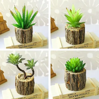

2pc New Wooden Crafts Candlestick Small Pot Hollow Wood Stake Design Planter for Succulents Home Decoration