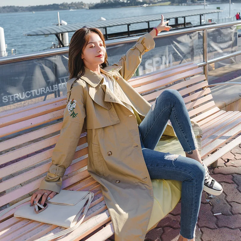 

Trench Coat Women's Mid-length Korean-style Spring 2018 New Style Spring And Autumn Graceful Students BF Thin over-the-Knee Coat