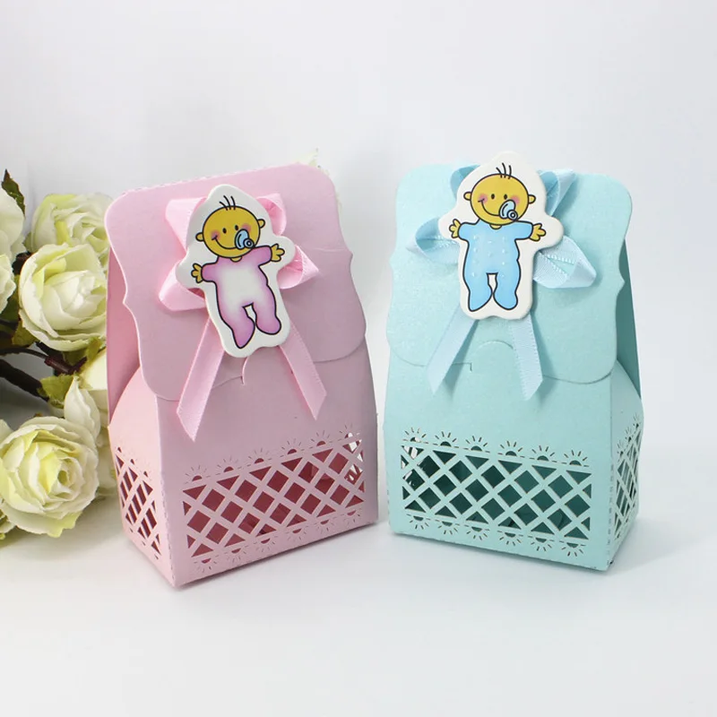 

24pcs Baby Shower Gift Box Lovely Bear Pink Blue Candy Boxes Baby Boy and Girl Birthday Party Paper Bag for Gift Packaging