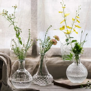 

RetroTransparent Glass flower vase Small mouth vase Terrarium Plants Flower Hydroponic DIY Bottle vase for Home decoration J