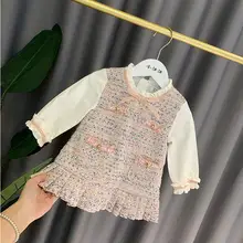 Платья для маленьких девочек; коллекция года; сезон осень-зима; рождественское платье для девочек; хлопковое Плиссированное детское платье принцессы с бантом; Милая одежда для малышей