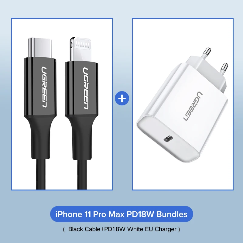 Black PD 18W Bundles Ugreen USB C кабель для Lightning Кабель для iPhone X XS XR 8 36 Вт PD Быстрая зарядка usb Тип C кабель для передачи данных для Macbook USB шнур - Цвет: Black PD 18W Bundles